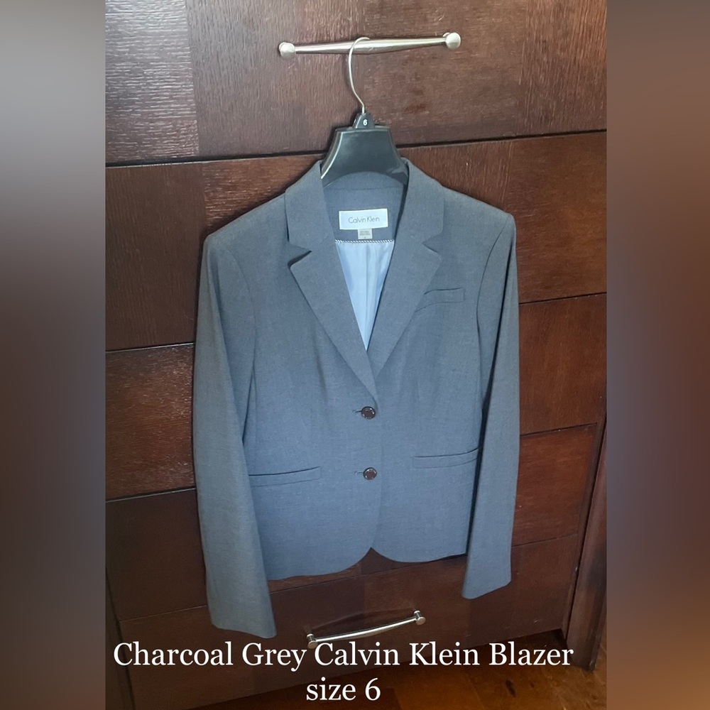 Charcoal gray Calvin Klein blazer.